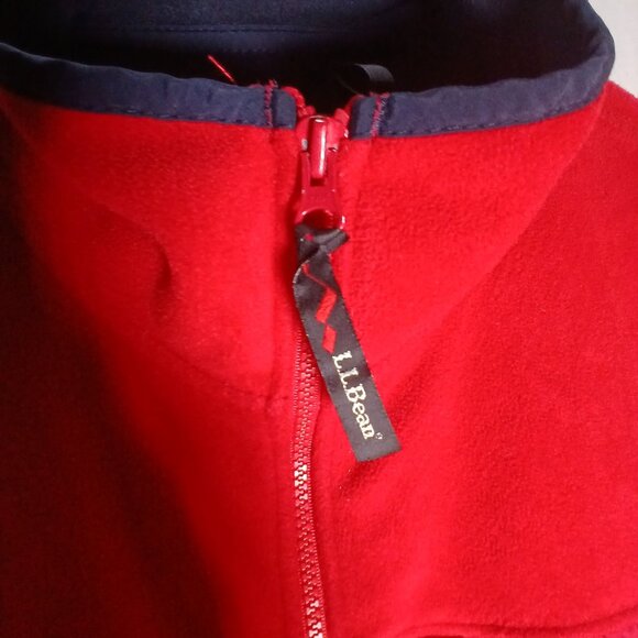 L.L. Bean Mens Fleece Outdoor Vest Size Large Full Zip Warm Layered Red & Navy - Picture 9 of 11